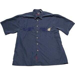 Bamboo Cay Men's Navy Blue Short Sleeve Embroidered Pineapple Button Up Shirt XL
